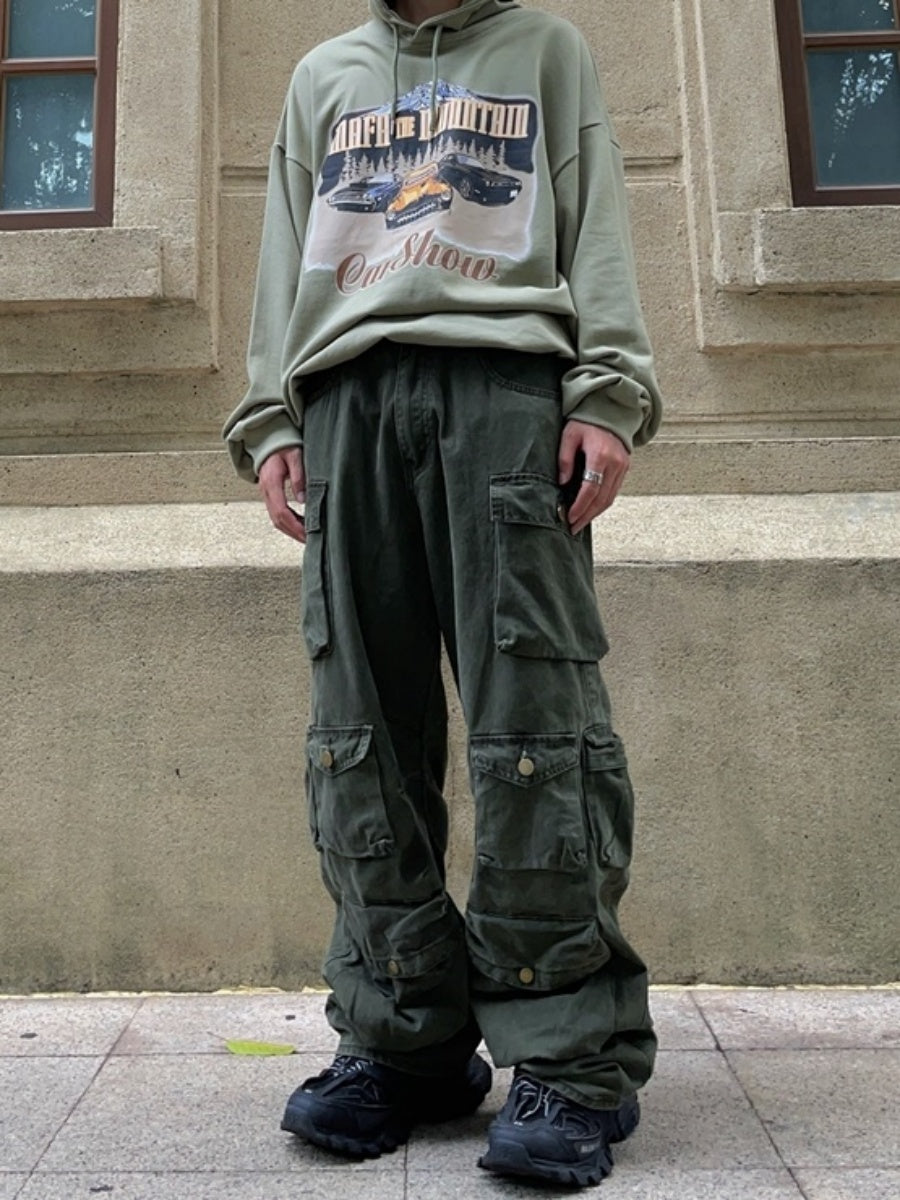 Fat Loose Straight Cargo Pants FT8001