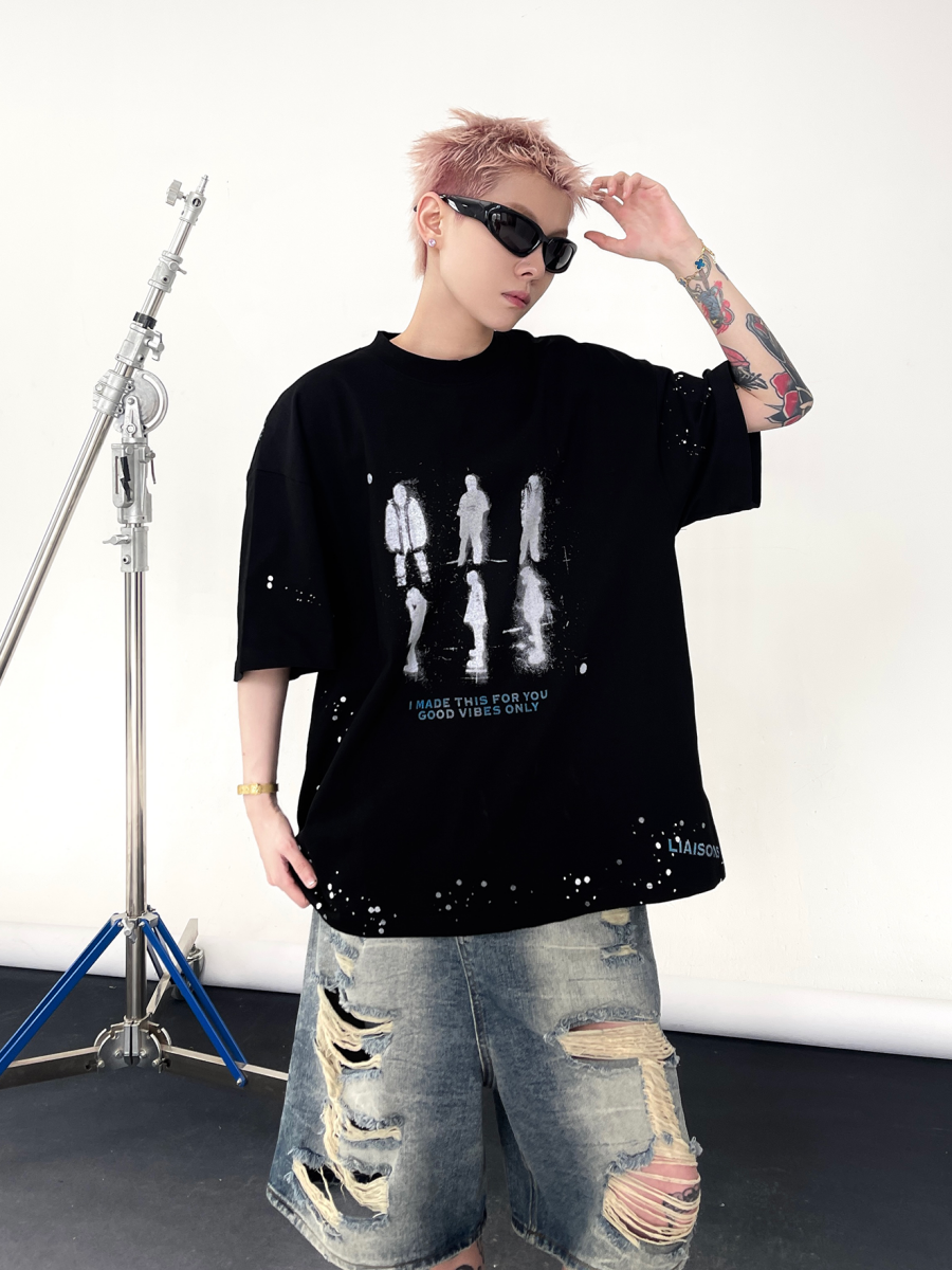 Ink Splash Blur Man Print Oversize T-shirt EAT137