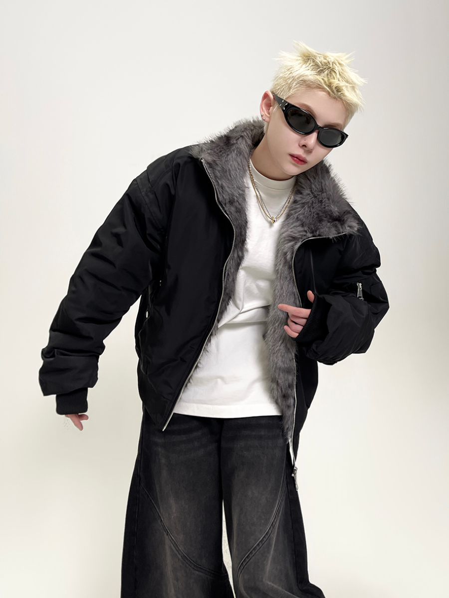 Plush Fur Stand Collar Blouson EAT047