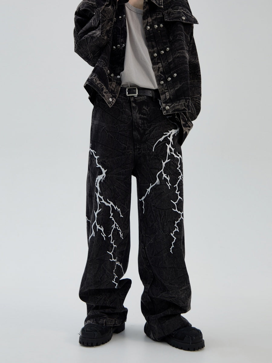 Lightning Embroidery Street Straight Jeans MB7156