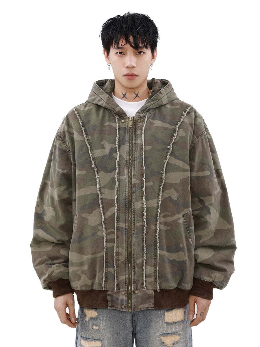 Washed Distressed Camouflage Flight Hooded Jacket MB7196