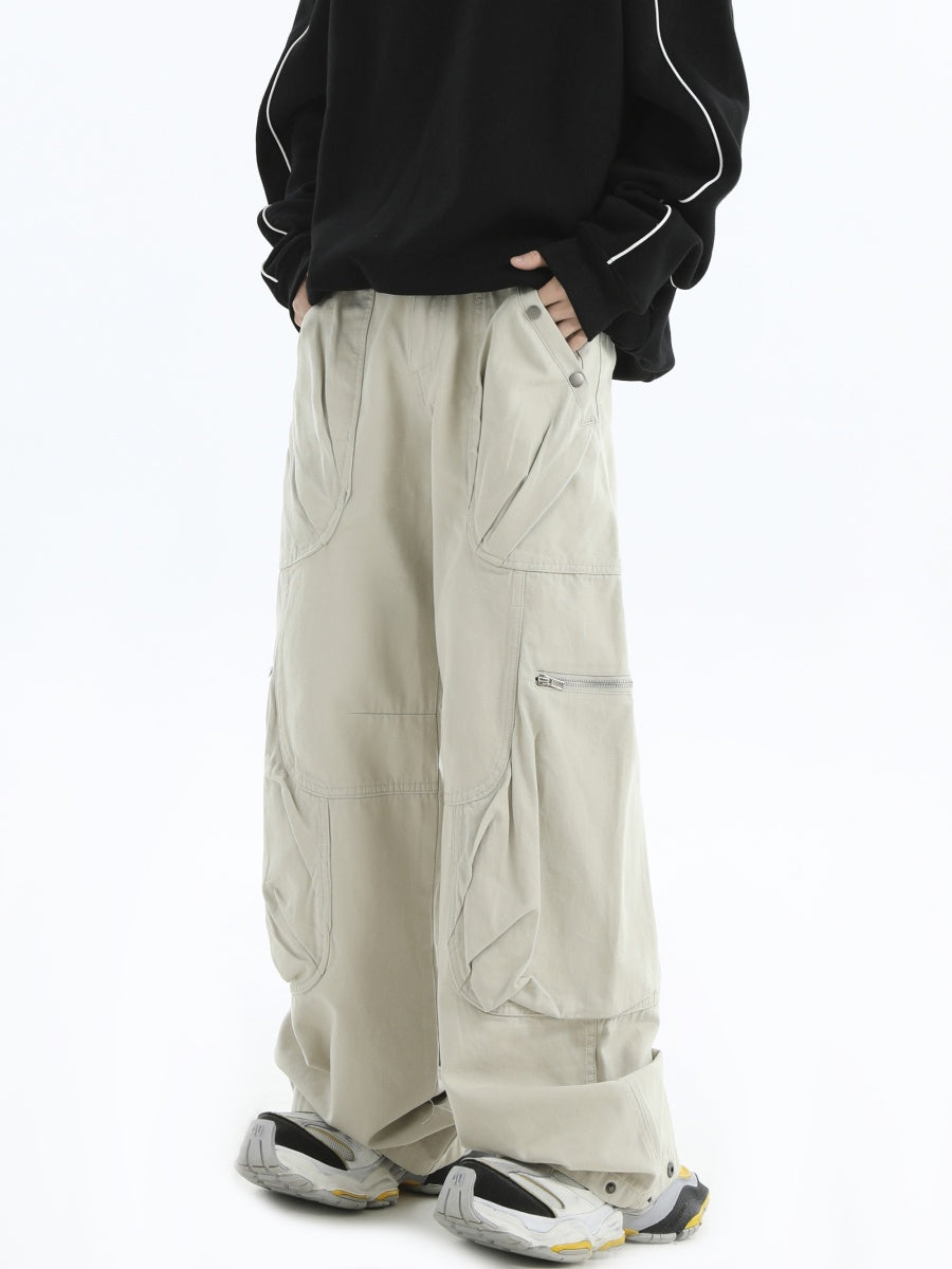 Zipper Multi-Pocket Loose Cargo Pants IN7049