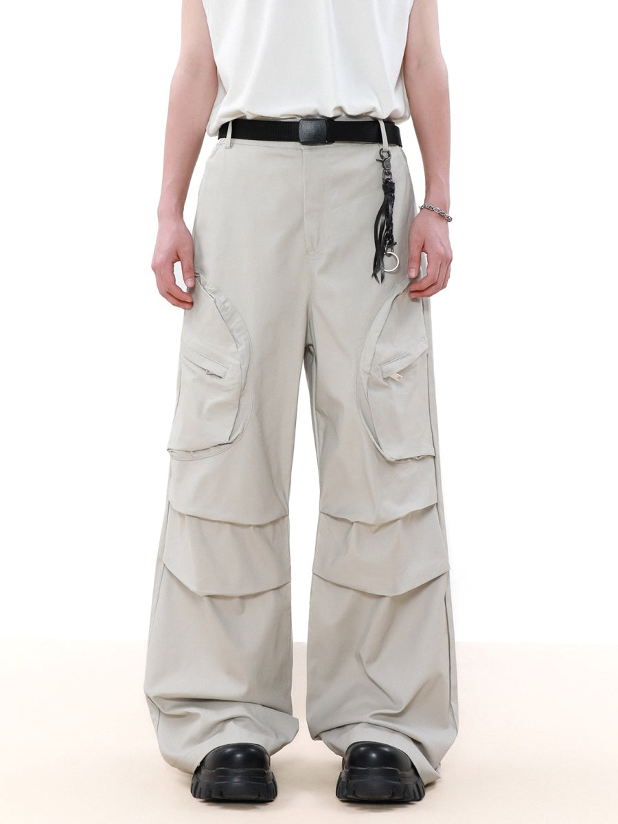 Pleated Design Loose Straight Multi-pocket Pants MR040