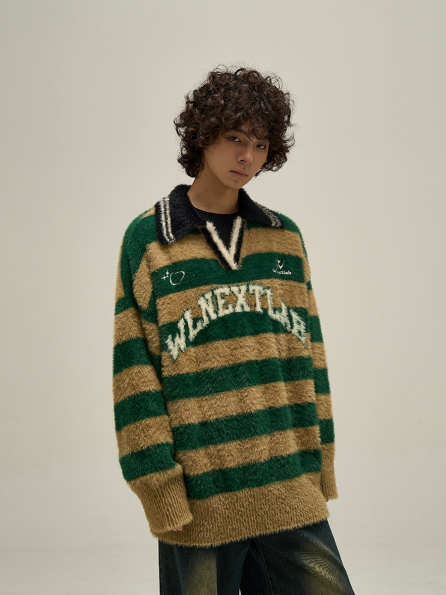 College Style Oversize Knitted Border Sweater MB7279