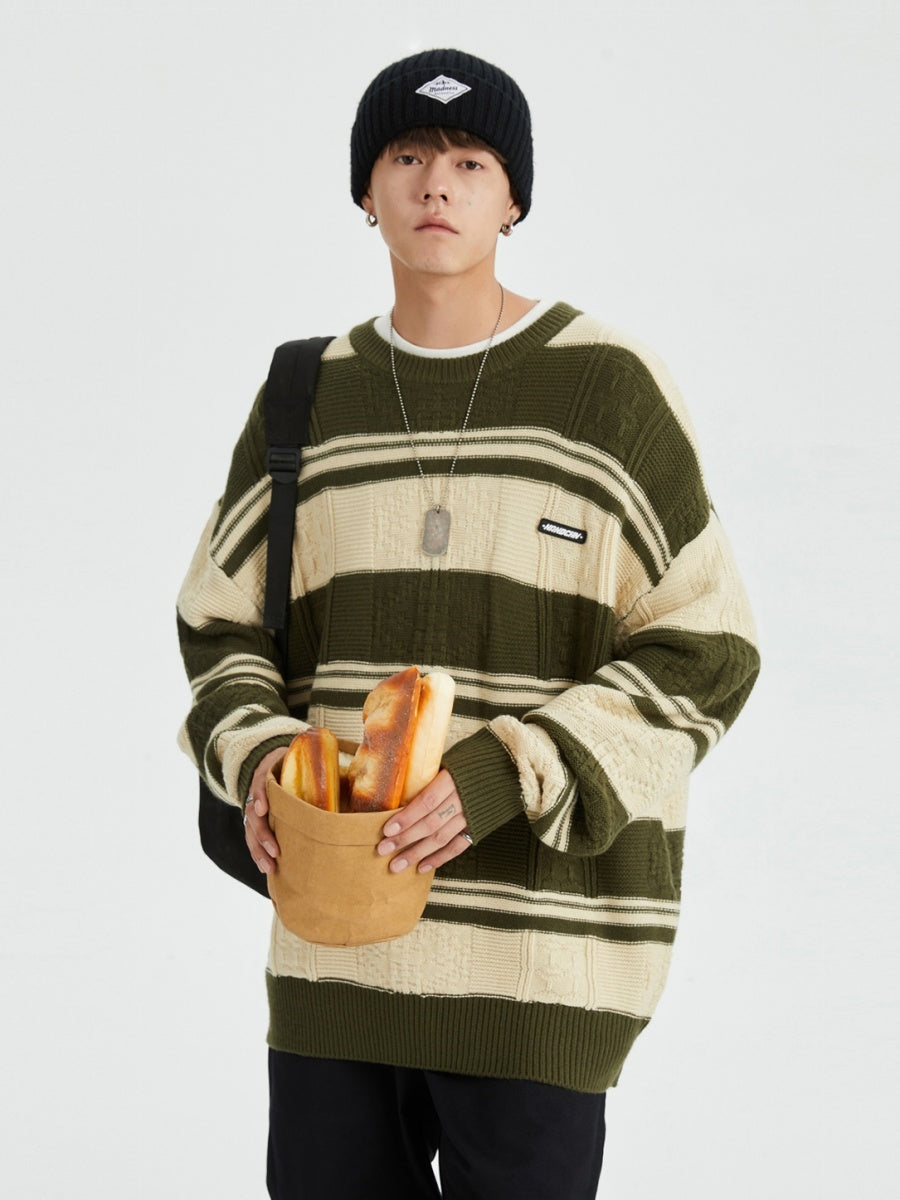 Contrasting Border Crewneck Loose Sweater MB7114