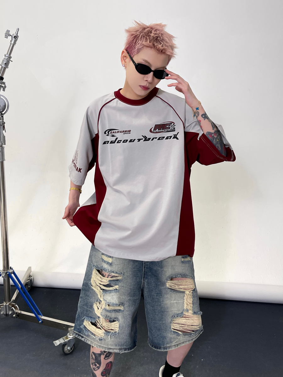 Racing Style Contrast Stitching T-shirts EAT139