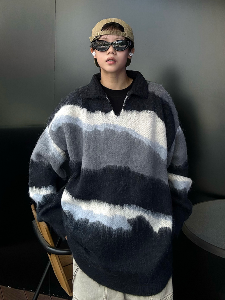 Color Zebra Print Roll-neck Loose Sweater MB7161