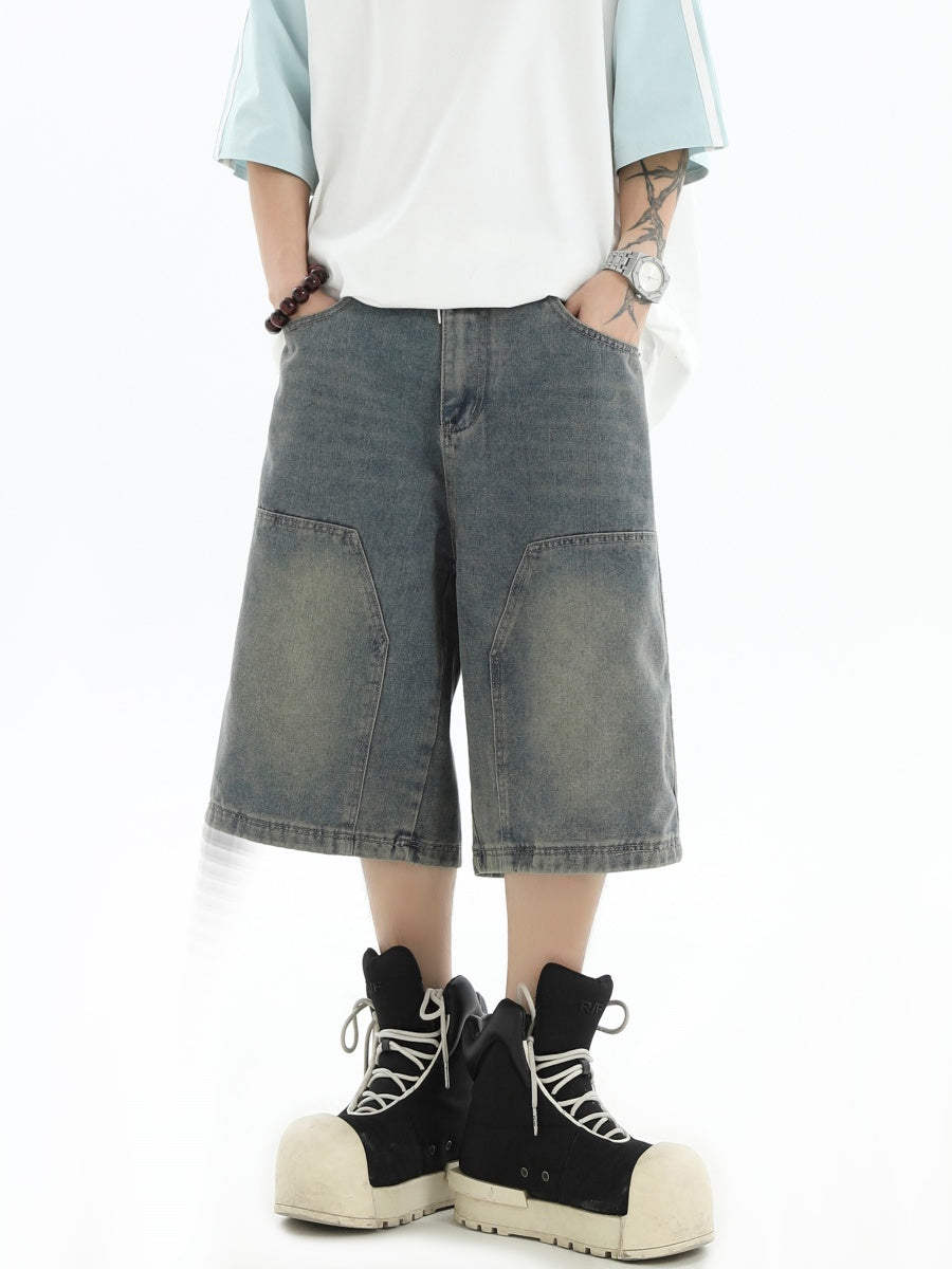 Distressed Washed Loose Cropped Denim Pants IN7024