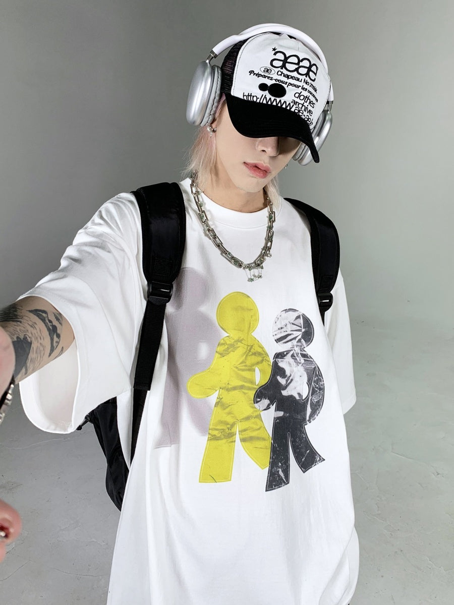 Cartoon Man Print Street Loose T-Shirt MB7015