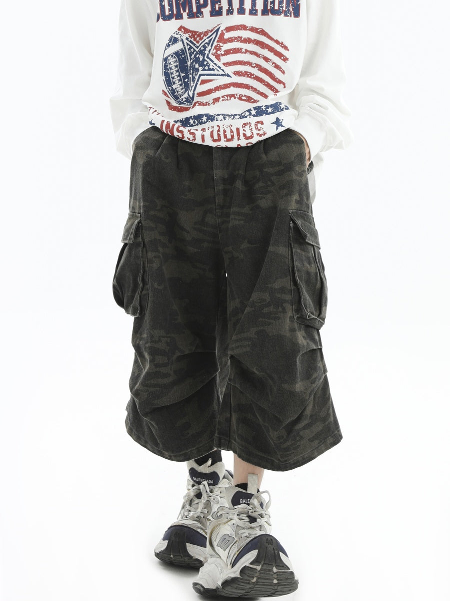 Camouflage Loose Washed Cropped Cargo Pants IN7023