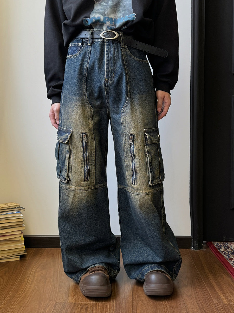 Heavyweight Washed Distressed Cargo Jeans MB7032