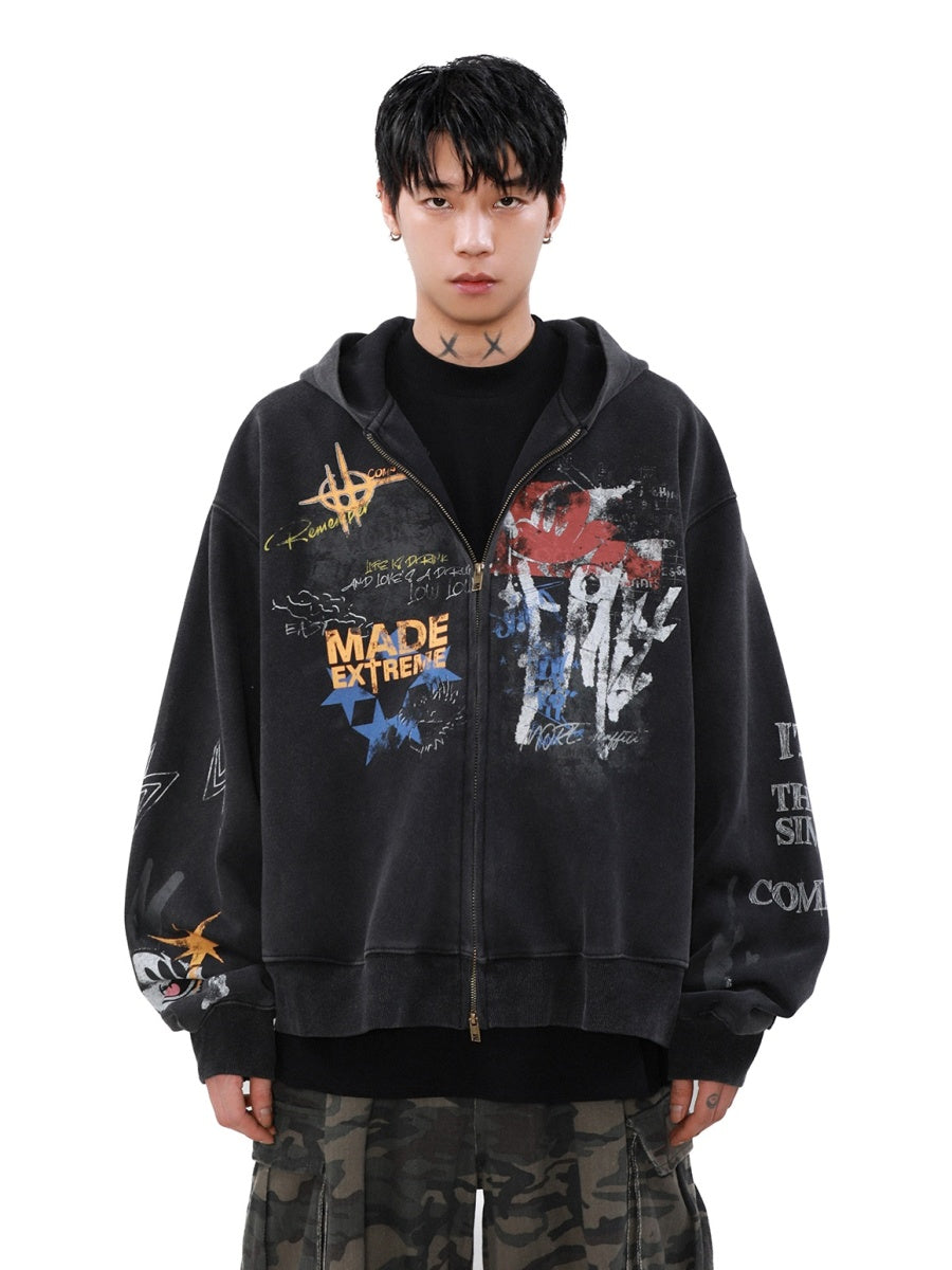 Street Graffiti Zip Hooded Parka MB7082