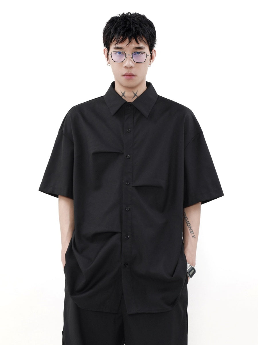 Tuck Pleated Design Short-sleeved Shirt MR021