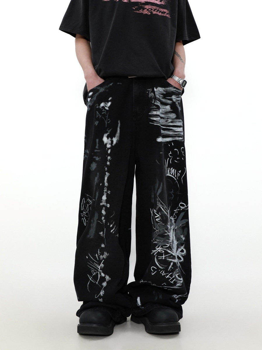 Graffiti Design Straight Wide-leg Jeans MR025