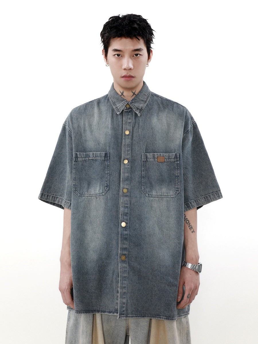 Retro Wash Denim Short Sleeve Loose Shirt MR020