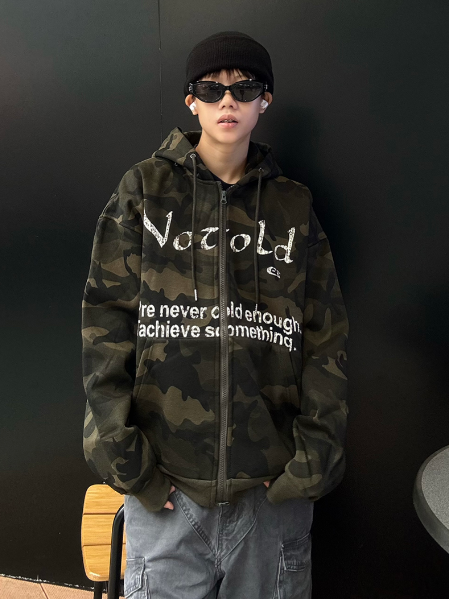 Letters Camouflage Zipper Sweat Parka MB7174