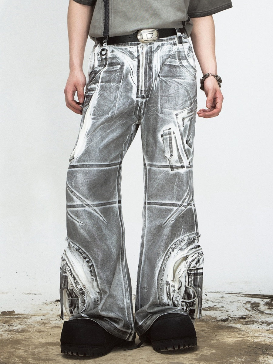 Shaped Structure Stain Brush Wide-Leg Jeans MB7063