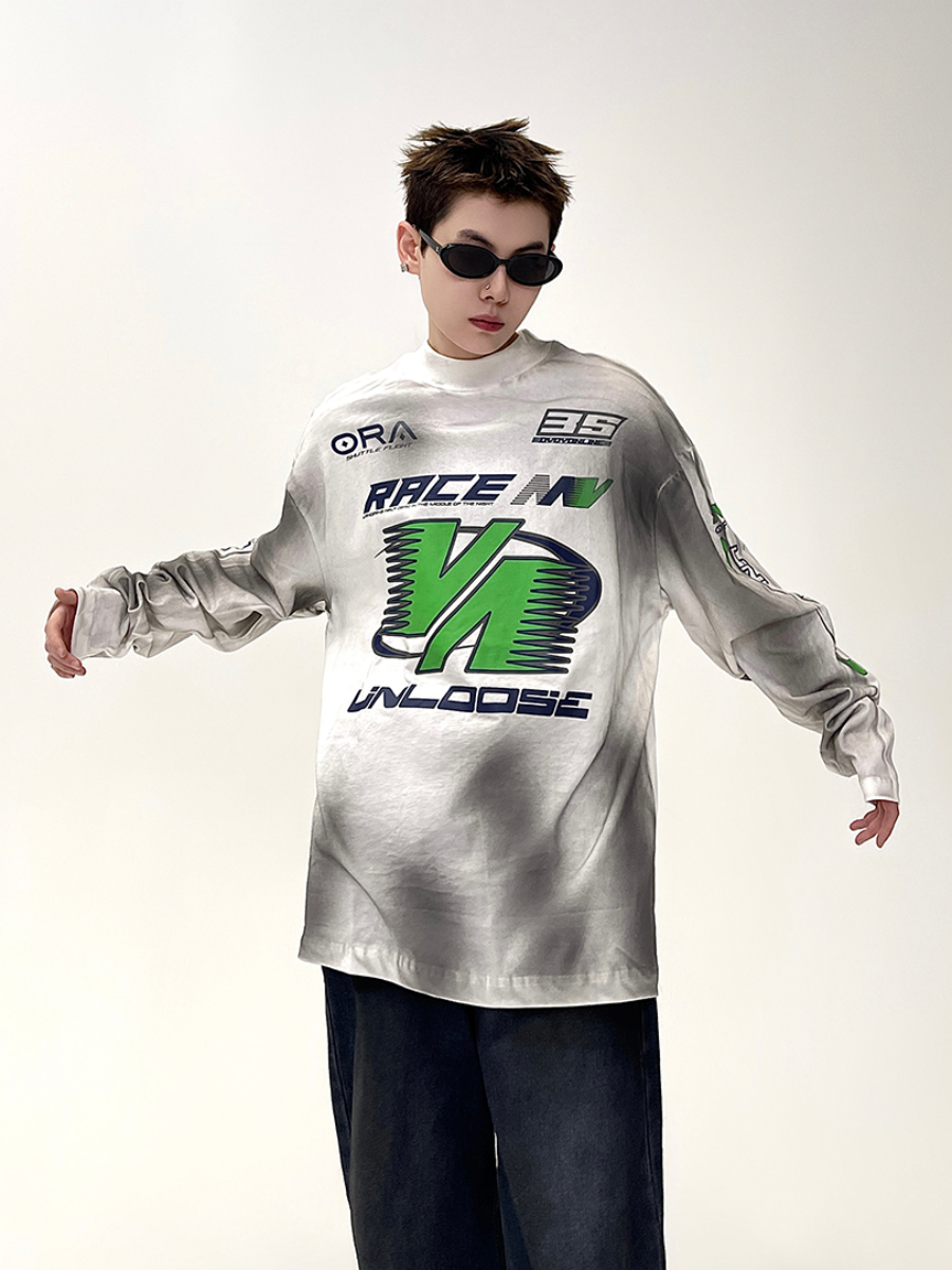 Dirty Distressed Spray Print Long Sleeve T-Shirt MB7087