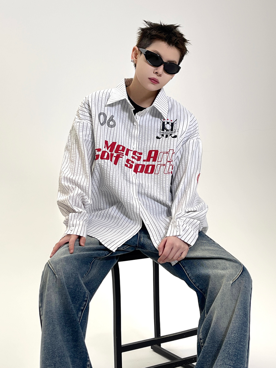 Letter Print Stripe Long Sleeve Shirt EAT076