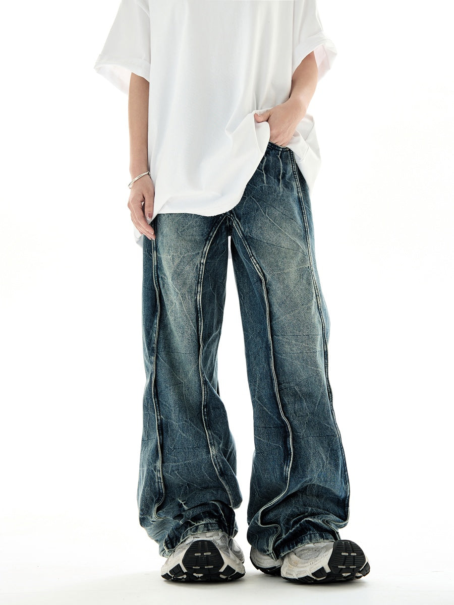 Water Ripple Stitching Wide-leg Straight Jeans MB7222