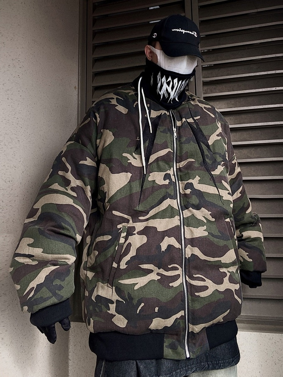 Camouflage Loose Baseball Padded Jacket UU7016