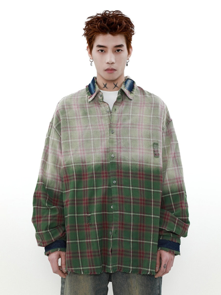 Gradient Plaid Loose Shirt MB7095