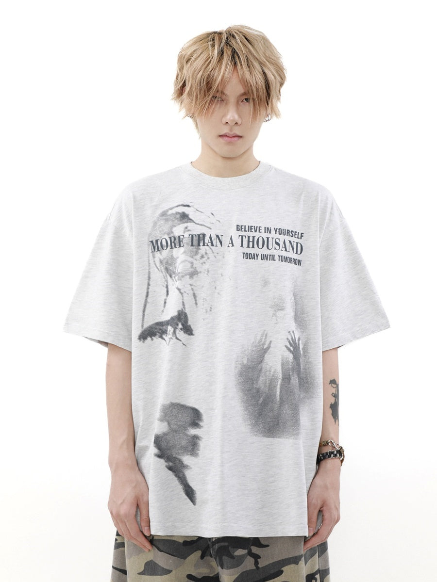 Blurred Figure Print T-shirt MR038