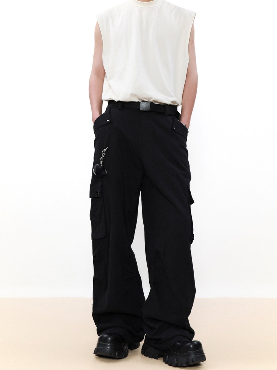 Straight Wide-leg Cargo Pants With Charm MB7050