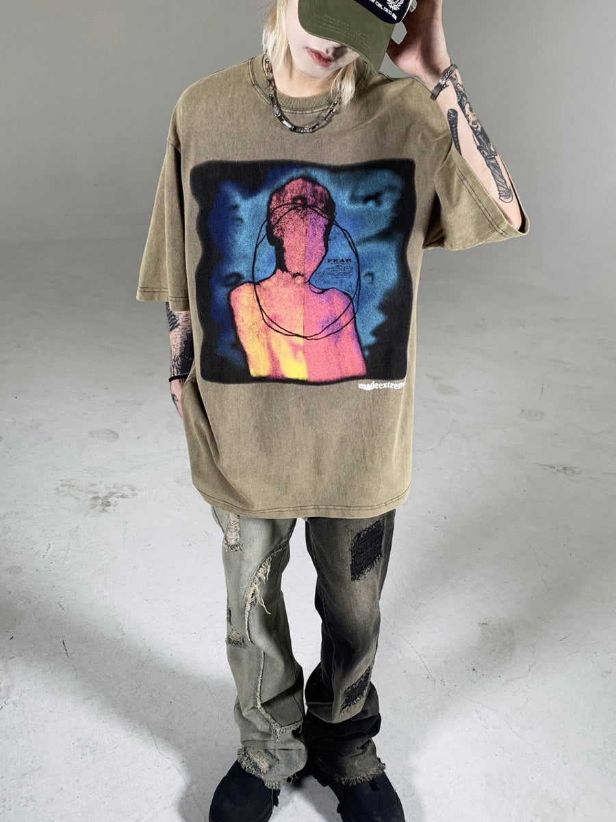 Oil Painting Portrait Graffiti Print T-Shirt MB7013