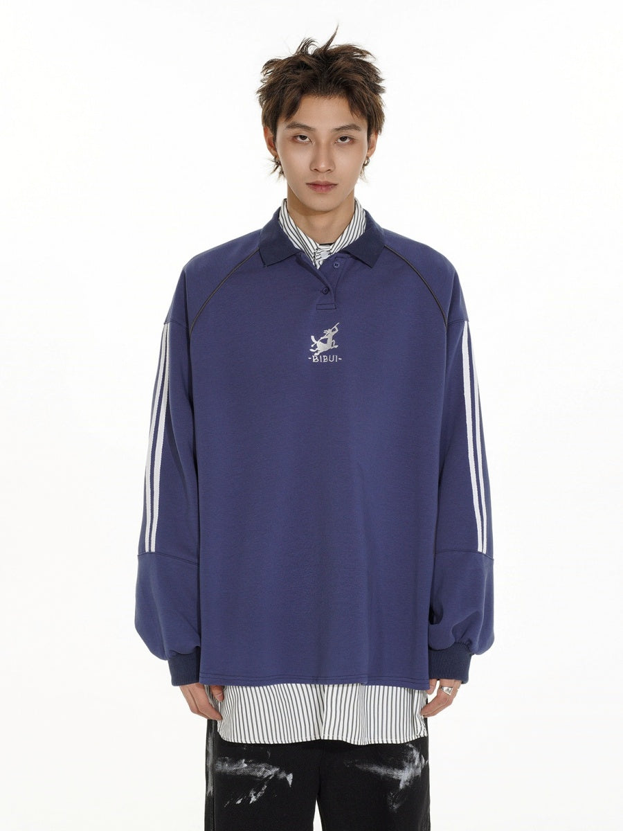 Polo Collar Line Sweat ＆ Striped Shirt Set-up MB7145