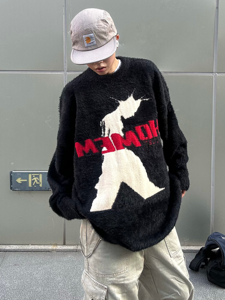 Street Pedestrian Letter Jacquard Loose Sweater MB7133