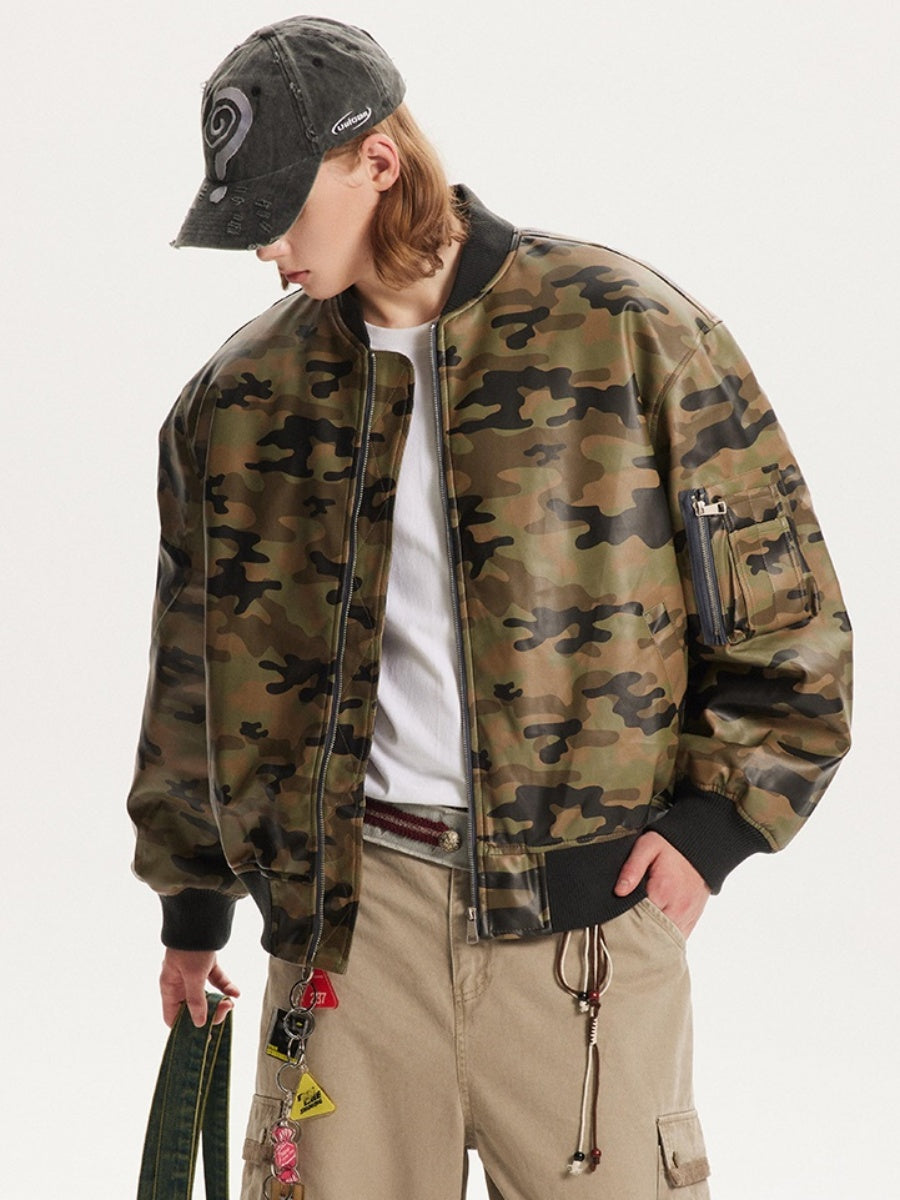 Camouflage PU Leather Flight Jacket MB7262