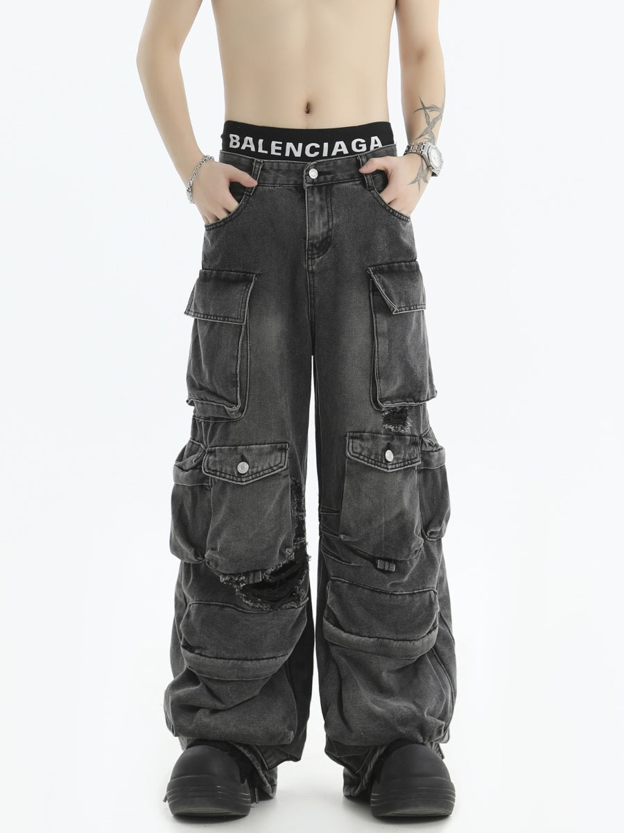 Heavy Industries Frayed Loose Cargo Jeans IN7007