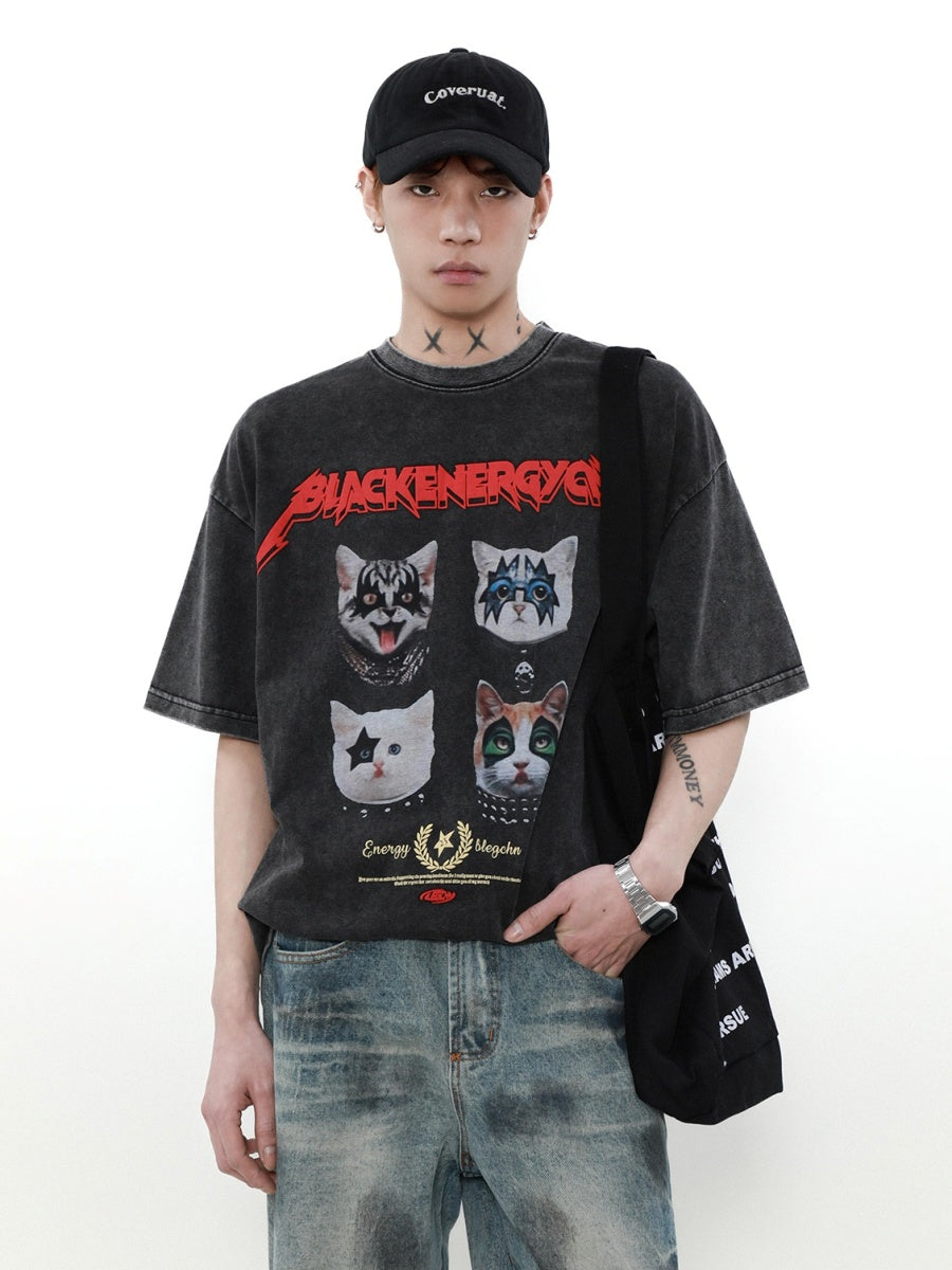 Cat Rock Distressed T-shirt MR005