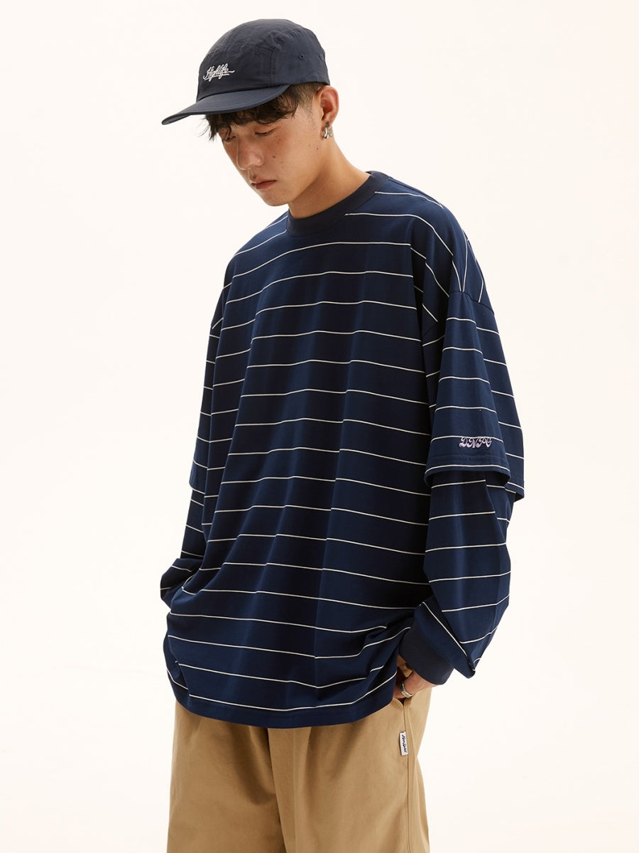 Fake Two-piece Border Long-sleeved T-shirt MB7106