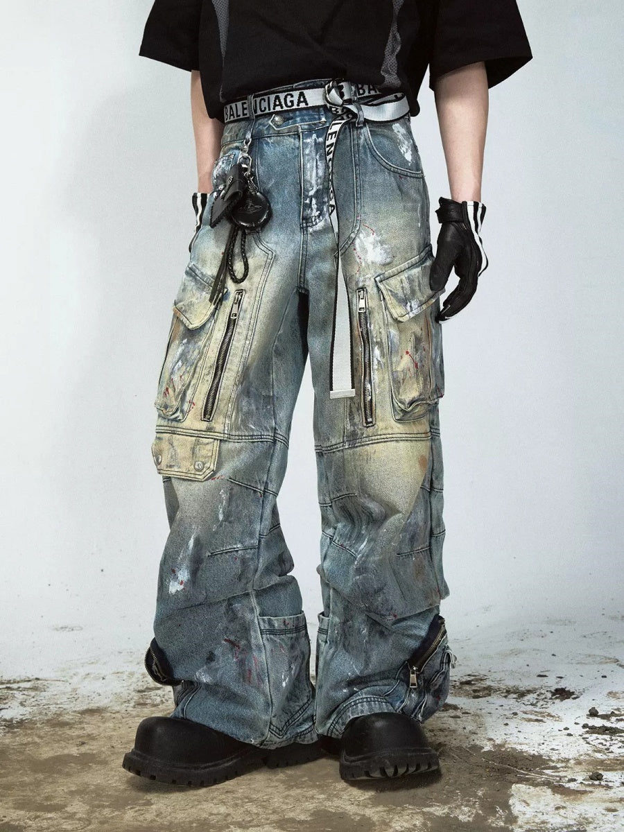 Graffiti Paint Design Wide-leg Cargo Jeans MB7029