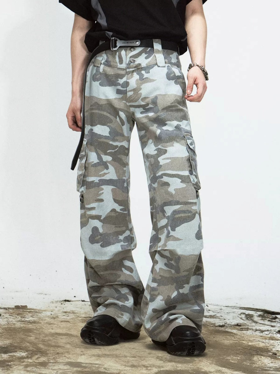 Camouflage Stained Straight Cargo Pants MB7066