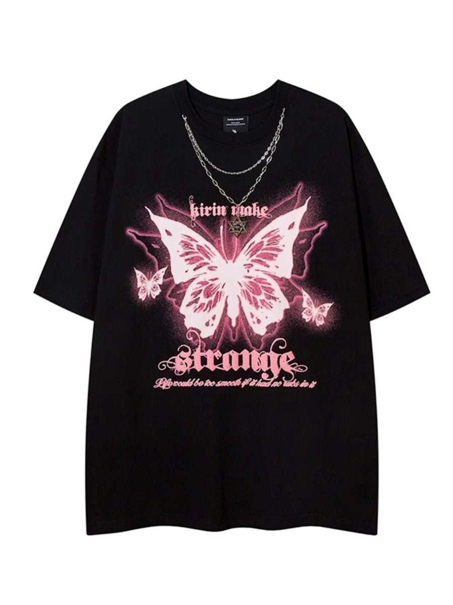 Neck Chain Butterfly Print T-shirt NH7005