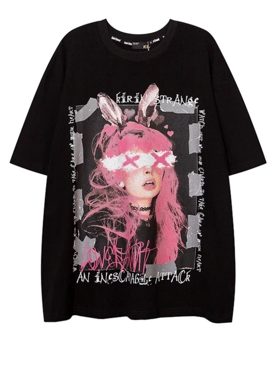 Bunny Girl Print Loose T-shirt NH7008