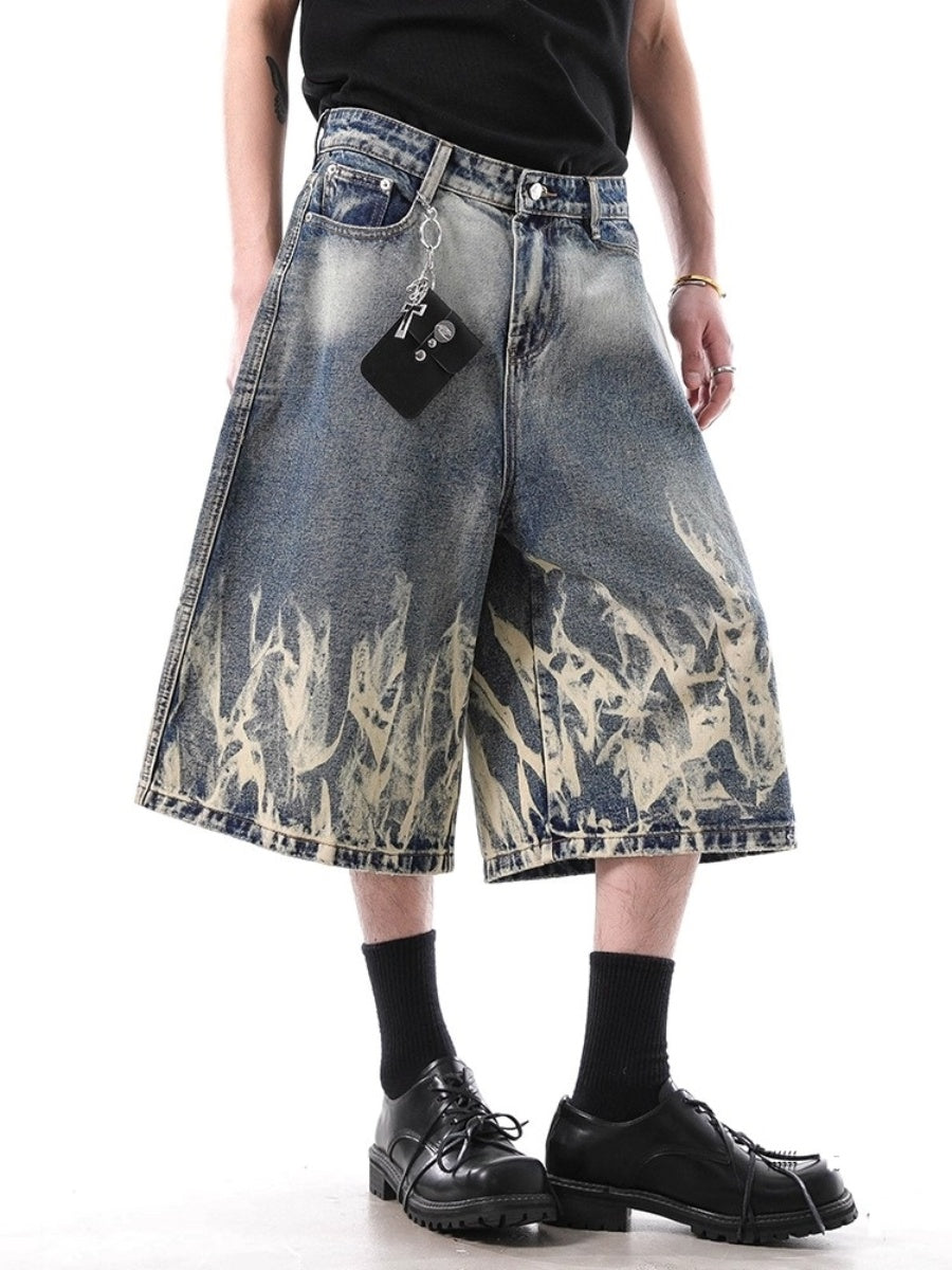Lightning Wash Denim Loose Cropped Pants BL1049