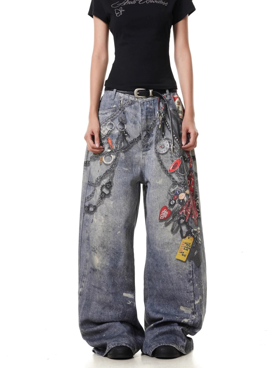 3D Digital Printing Chain Jeans MB7373