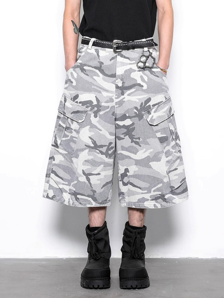 Camouflage Cropped Wide Cargo Pants BL1014