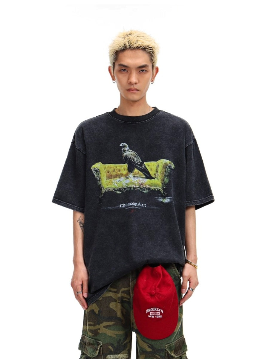 Bird Print Wash Loose T-shirt BL1039