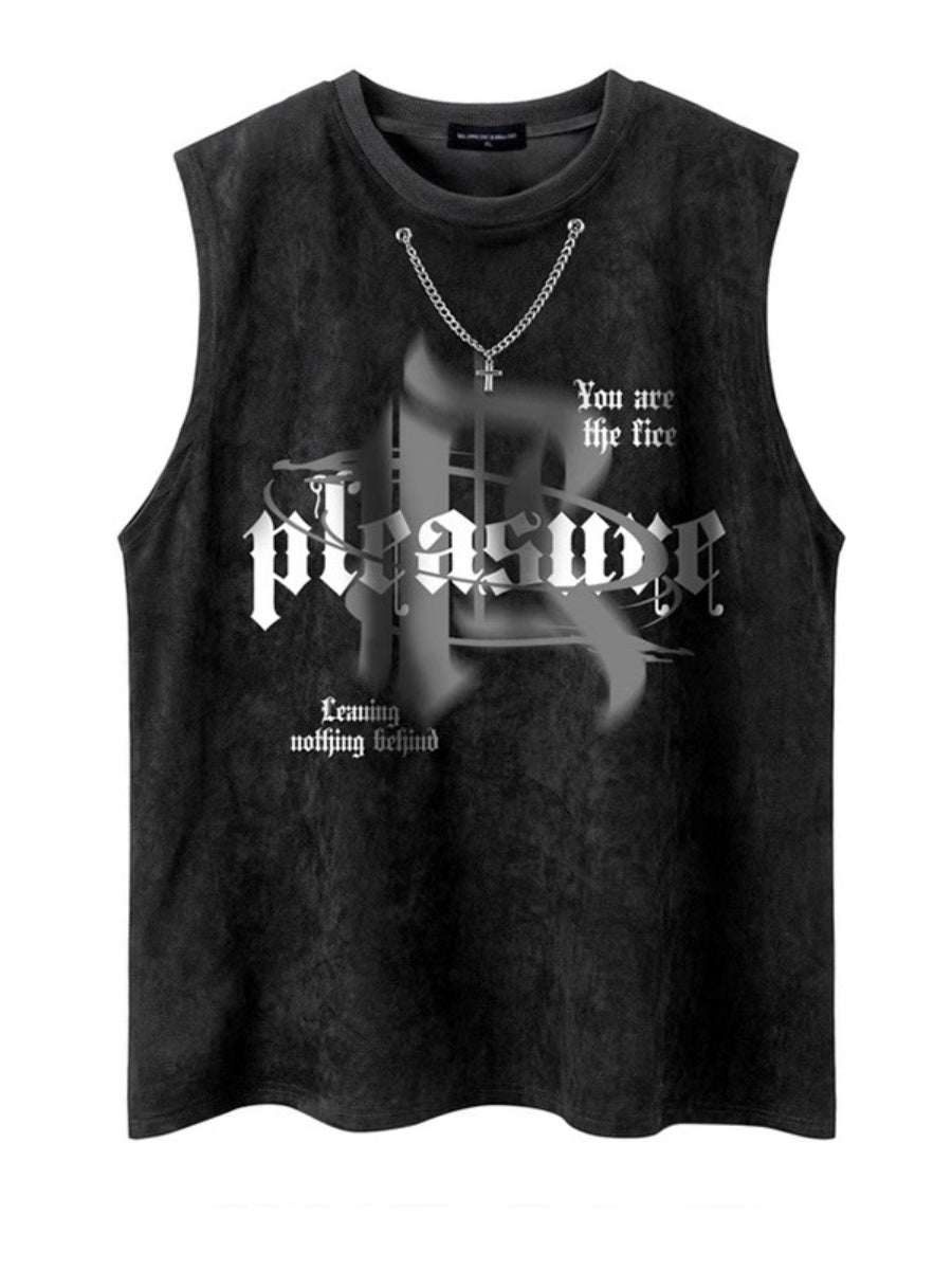 Neck Chain Loose Graphic Sleeveless T-shirt NH7003