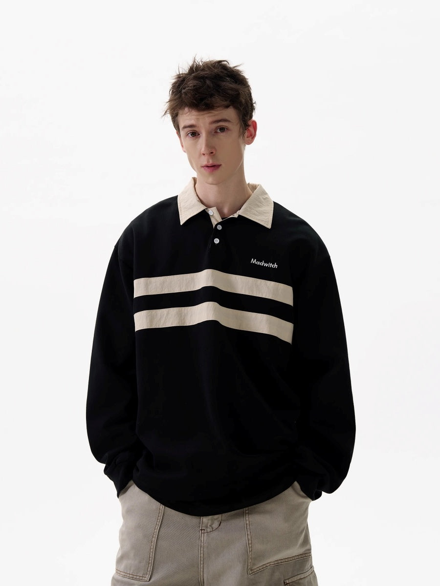 Contrasting Line Polo Collar Sweatshirt MD7002