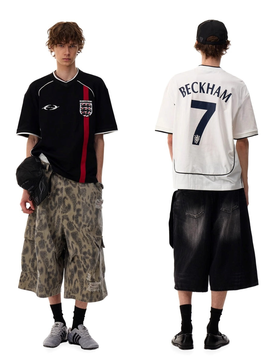 V-Neck Sporty Uniform Design T-shirt MR052