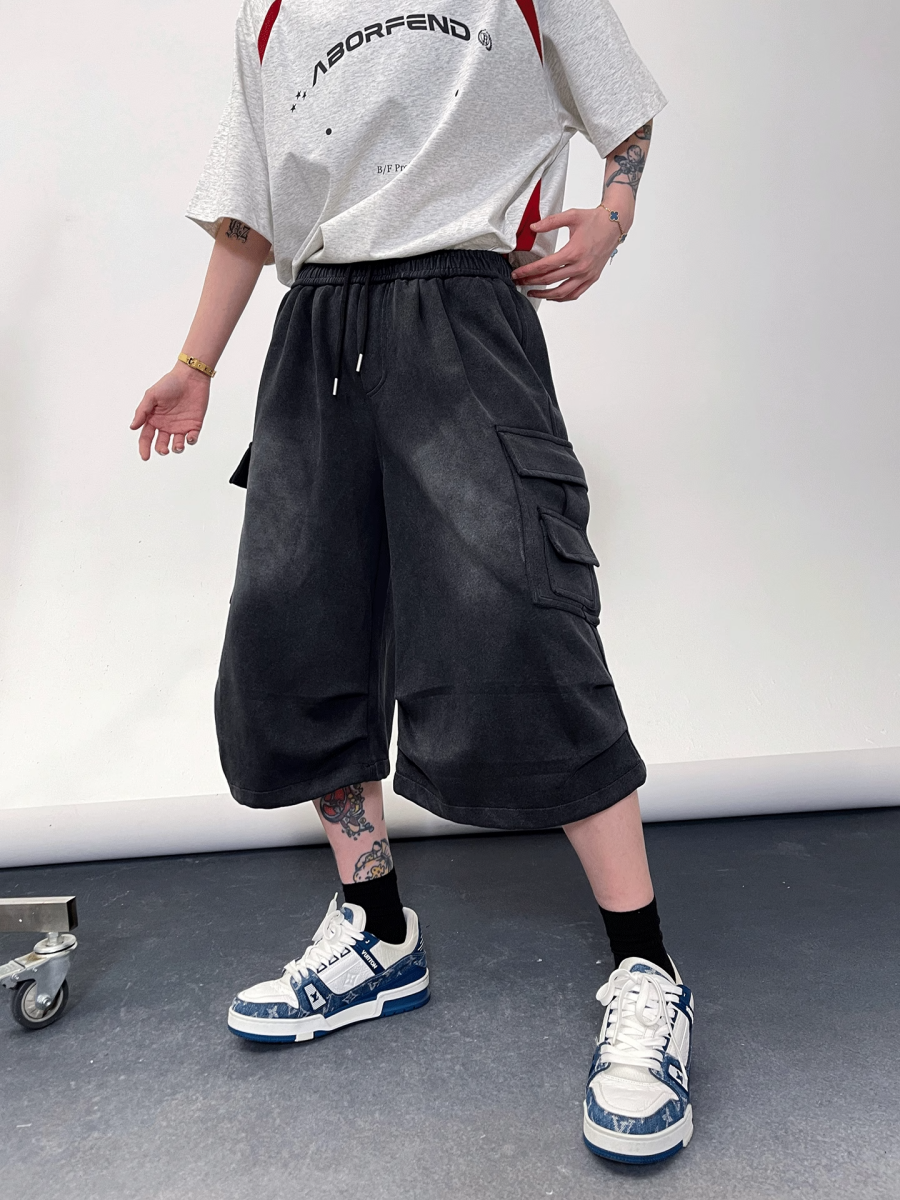 Pleated Wash Wide Cropped Cargo Pants EAT171