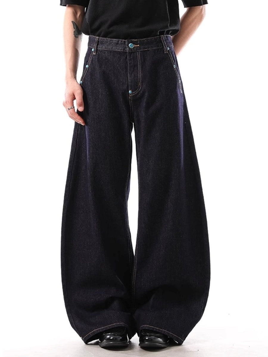 Turquoise Color Button Loose Curve Jeans BL1004