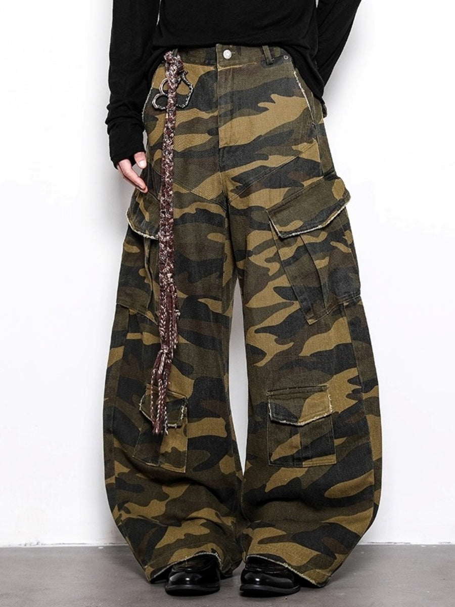 Wash Camouflage Wide Straight Cargo Pants BL1051