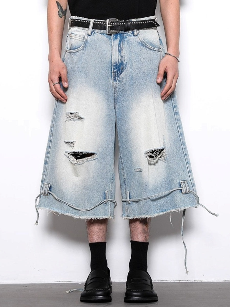 Retro Wash Code Accent Ripped Cropped Jeans BL1025